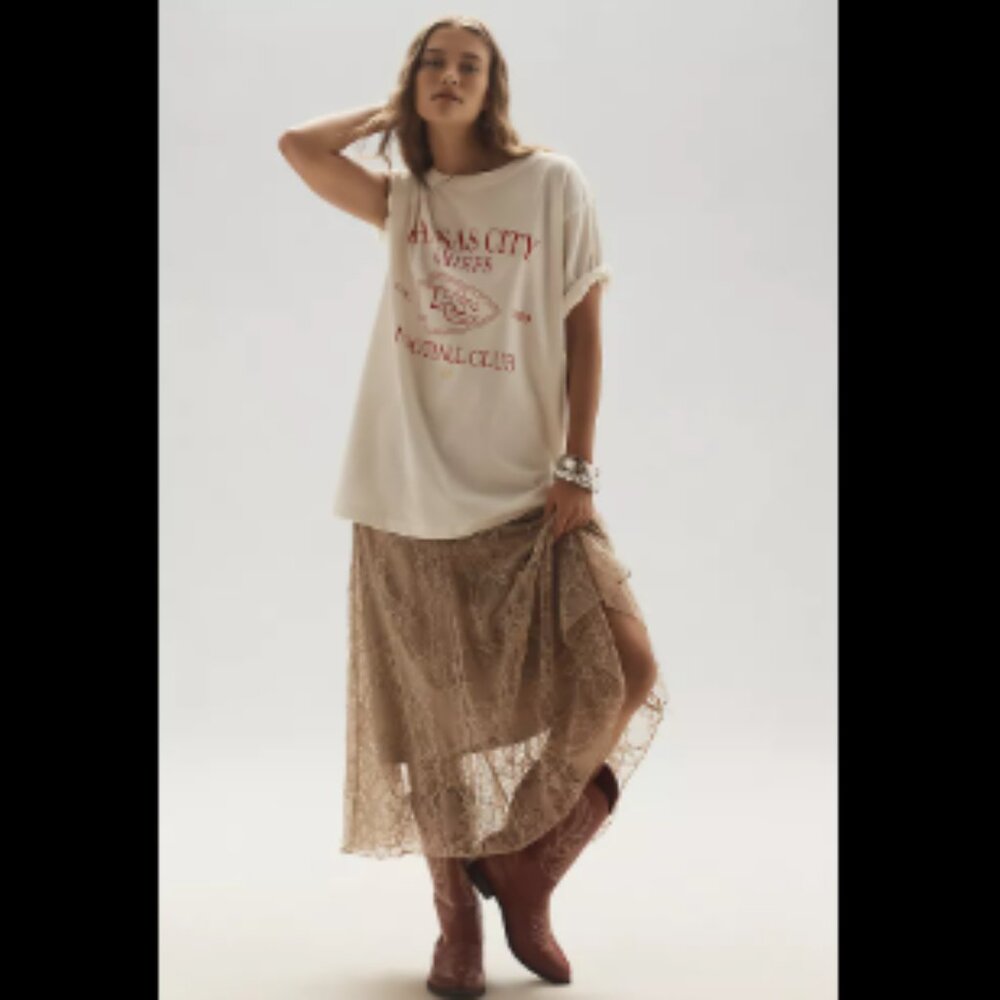 Brand New Anthropologie Asymmetric Drop-Waist Lace Midi Skirt